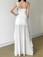 Ruffle Irregular Spaghetti Strap Backless Mini&Short Dresses