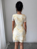 Mesh Embroidery Square Collar Mini&Short Dresses