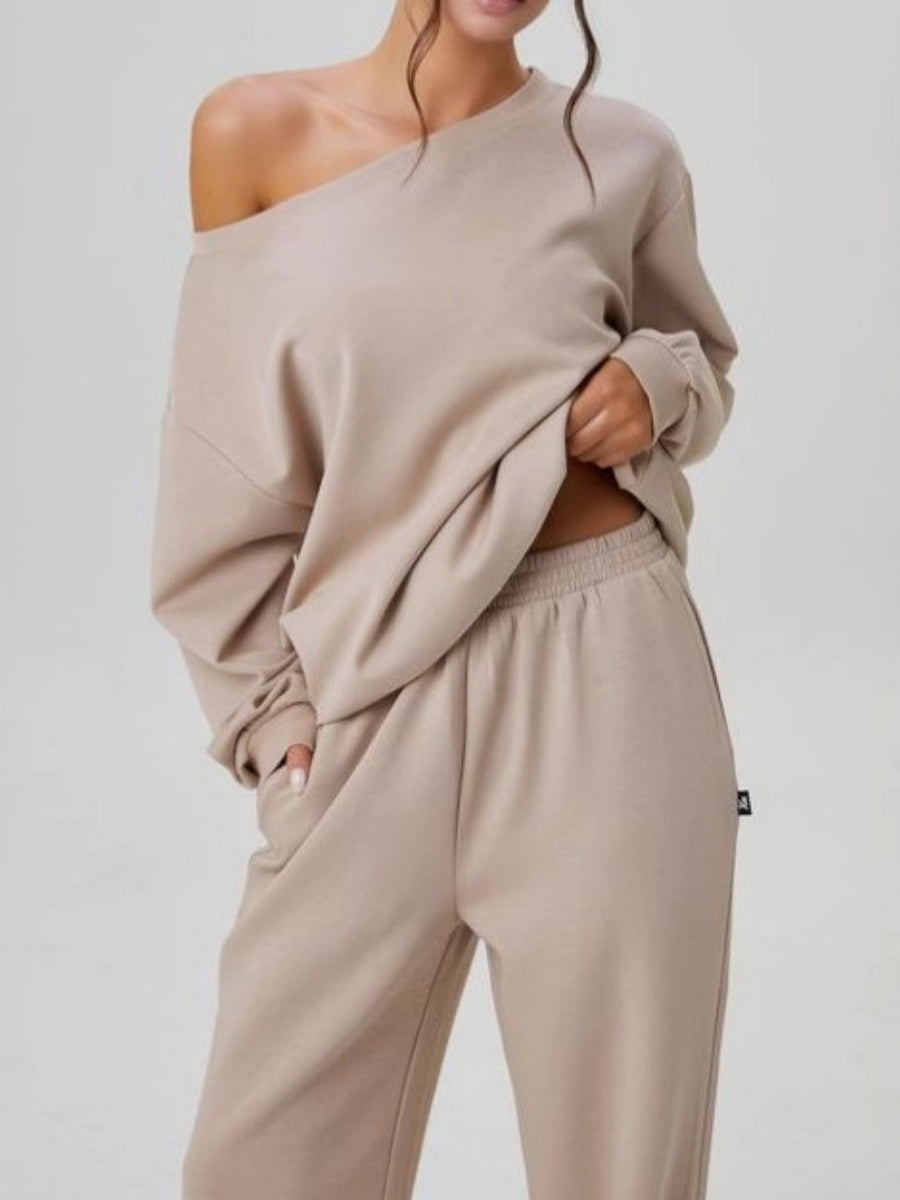 Asymmetrical Shoulder Design Sporty Casual Fashion 2-piece Sets