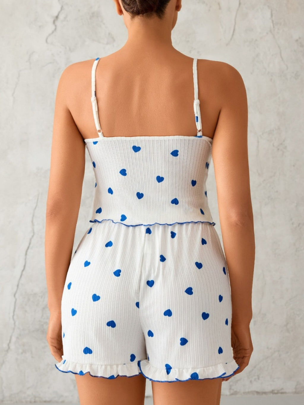 Heart-shaped Ruffles Tank Top And Shorts Loungewear 2-piece Sets