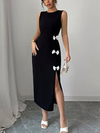 Bow Slit Sleeveless Maxi Dresses