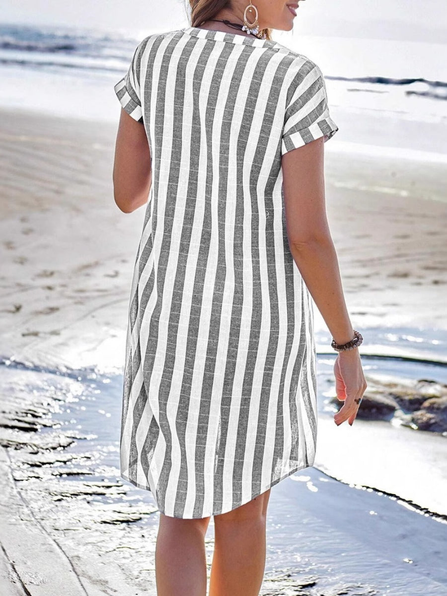 Buttons Stripes Mini&Short Dresses