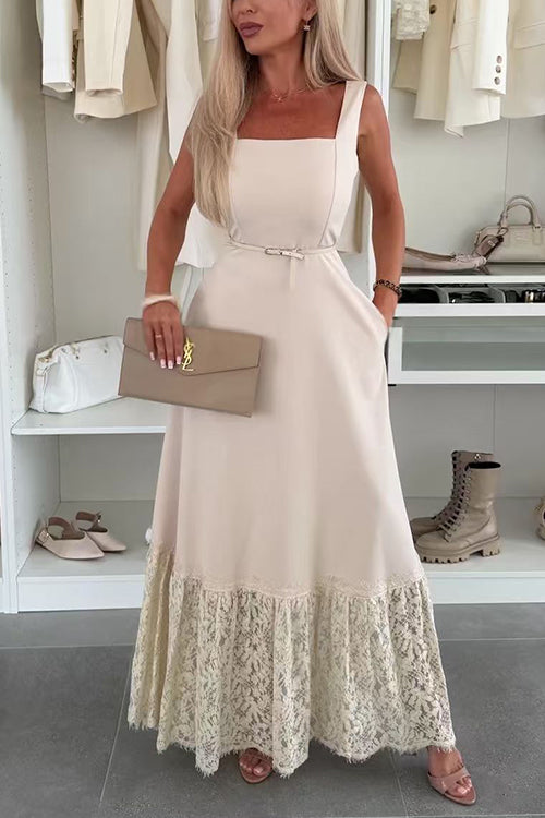 Square Neck Lace Splice Maxi Cami Dress