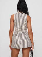 Round Neck Casual Striped Sleeveless Short Dress