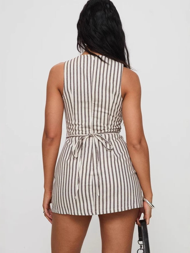 Round Neck Casual Striped Sleeveless Short Dress