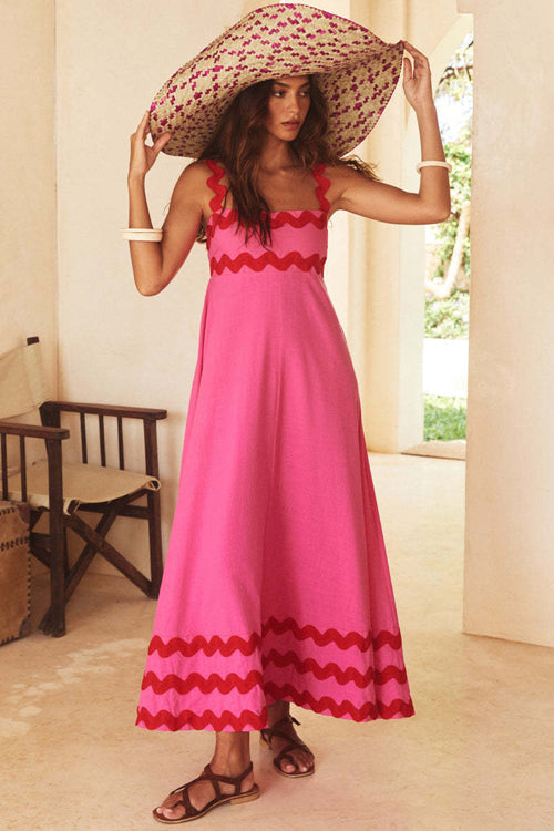 Scalloped Ric Rac Trim Sleeveless A-Line Maxi Dress