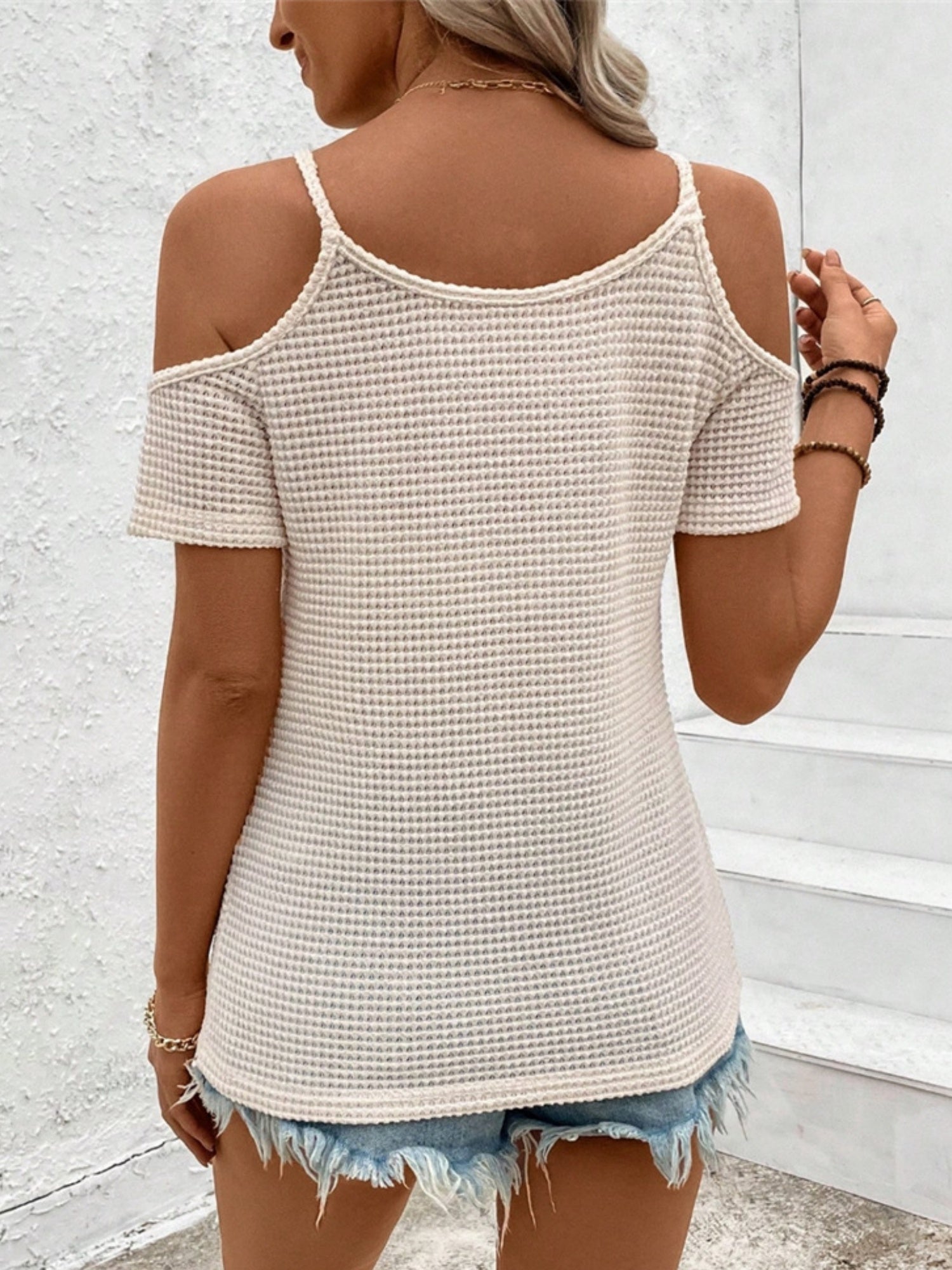 Crochet Splicing Cutout Off-shoulder Knitted T-shirt
