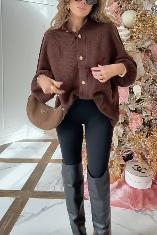 Button Up Balloon Sleeves Sweater Cardigan