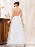 Deep V-neck Wedding Dress Applique Multi-story Maxi Dresses