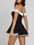 Color-blocked Off-shoulder Backless Waist Shaping Mini&Short Dresses