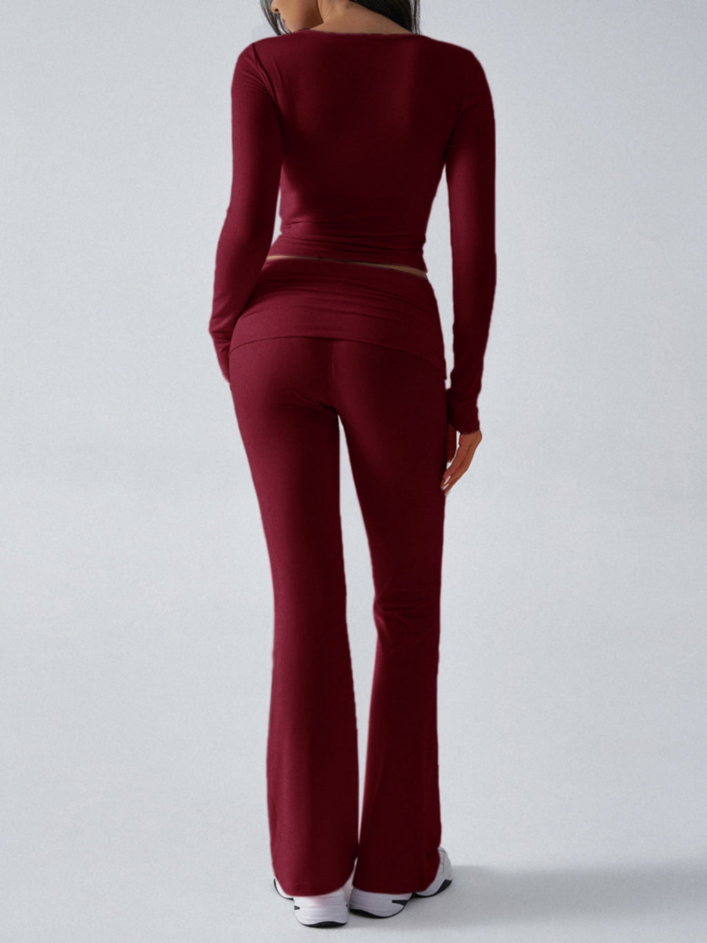 V-neck Pleats Long-sleeved Top And Trousers Sports And Leisure 2-piece Sets