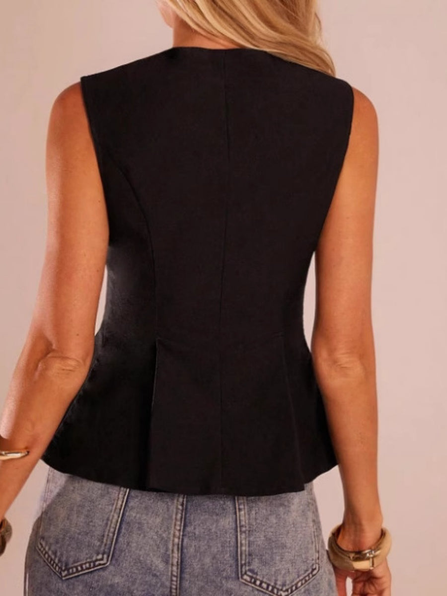 Black Zip-up Casual Sleeveless Vest