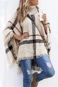Tassel Color Block Classic Cloak Poncho Sweater
