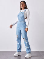 Hole Washed Pocket Denim Overalls