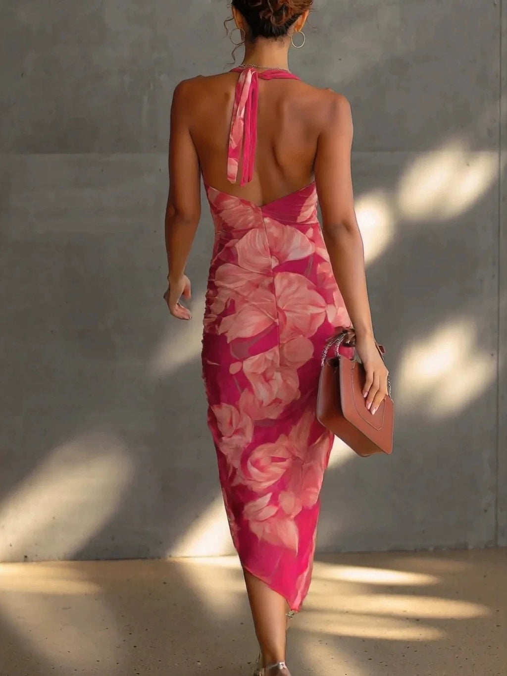 Spaghetti Strap Backless Printed Slim-fitting High Slit Long Dress