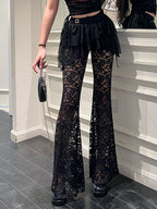 Y2K Lace Patchwork Hollowed-out Perspective High-waisted Flared Pants Slimming Pants