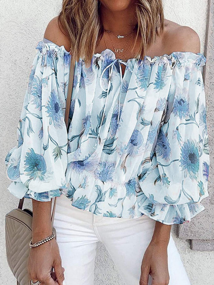 Floral Print Off-Shoulder Chiffon T-Shirt
