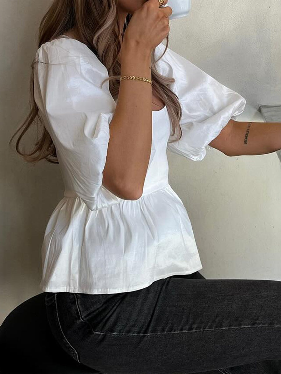 White Puff Sleeves T-shirts