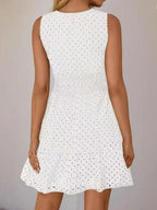 Hollow Holes V-neck Sleeveless A-line Skirt Mini&Short Dresses