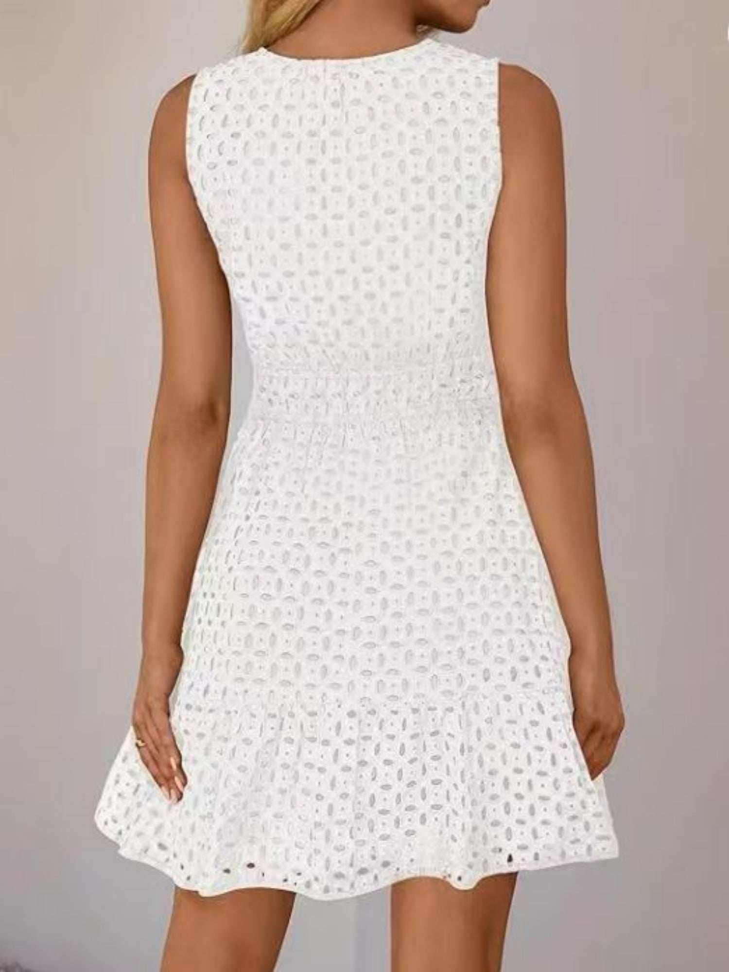 Hollow Holes V-neck Sleeveless A-line Skirt Mini&Short Dresses