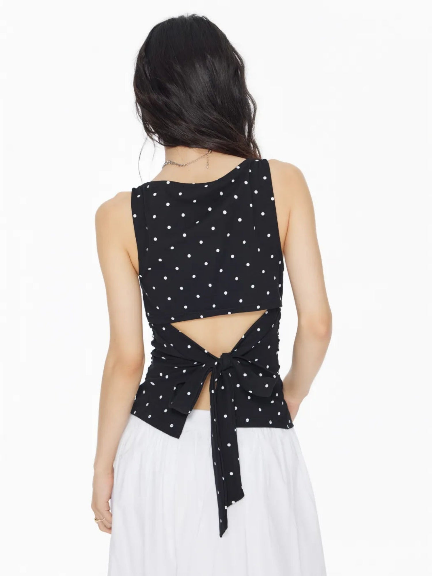 Polka Dots Gathered Waist Tank Tops