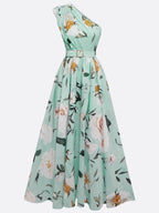 Sloping Shoulders Printed Vacation Temperament Maxi Dresses