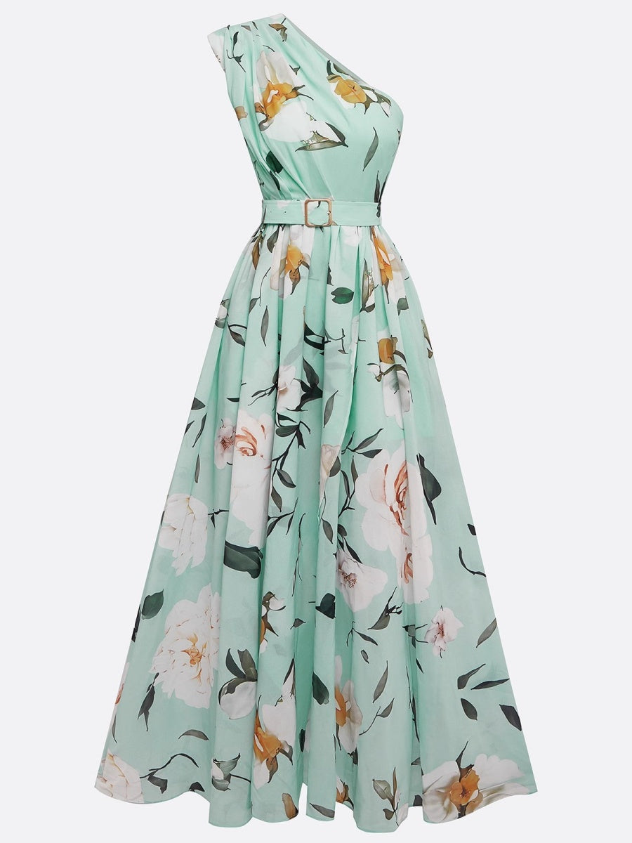 Sloping Shoulders Printed Vacation Temperament Maxi Dresses