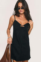 Spaghetti Strap V-Neck Chest Cutout Denim Mini Dress