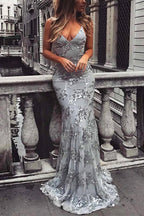 Sequin V Neck Backless Maxi Cami Mermaid Party Dress