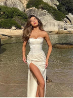 Knotted Slit Satin Backless Long Dress