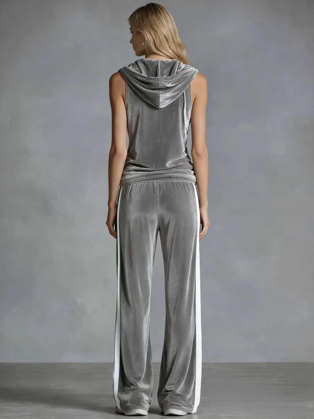 Sleeveless Sporty Casual Comfortable Hooded Velvet Two-Piece Set