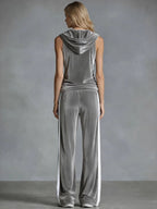 Sleeveless Sporty Casual Comfortable Hooded Velvet Two-Piece Set