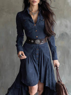 Suede High-waisted Maxi Dress With A Belt