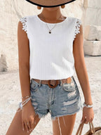 Lace Trim Hollow Out V-neck Backless Tank Tops
