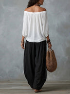 Off-the-shoulder T-shirt And Wide-leg Pants Two-piece Set