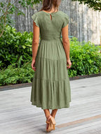 Solid Color Ruched Layered Short-sleeved Maxi Dress