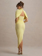 Pleated Mock Neck Shawl Exposed Backpack Buttocks Maxi Dresses