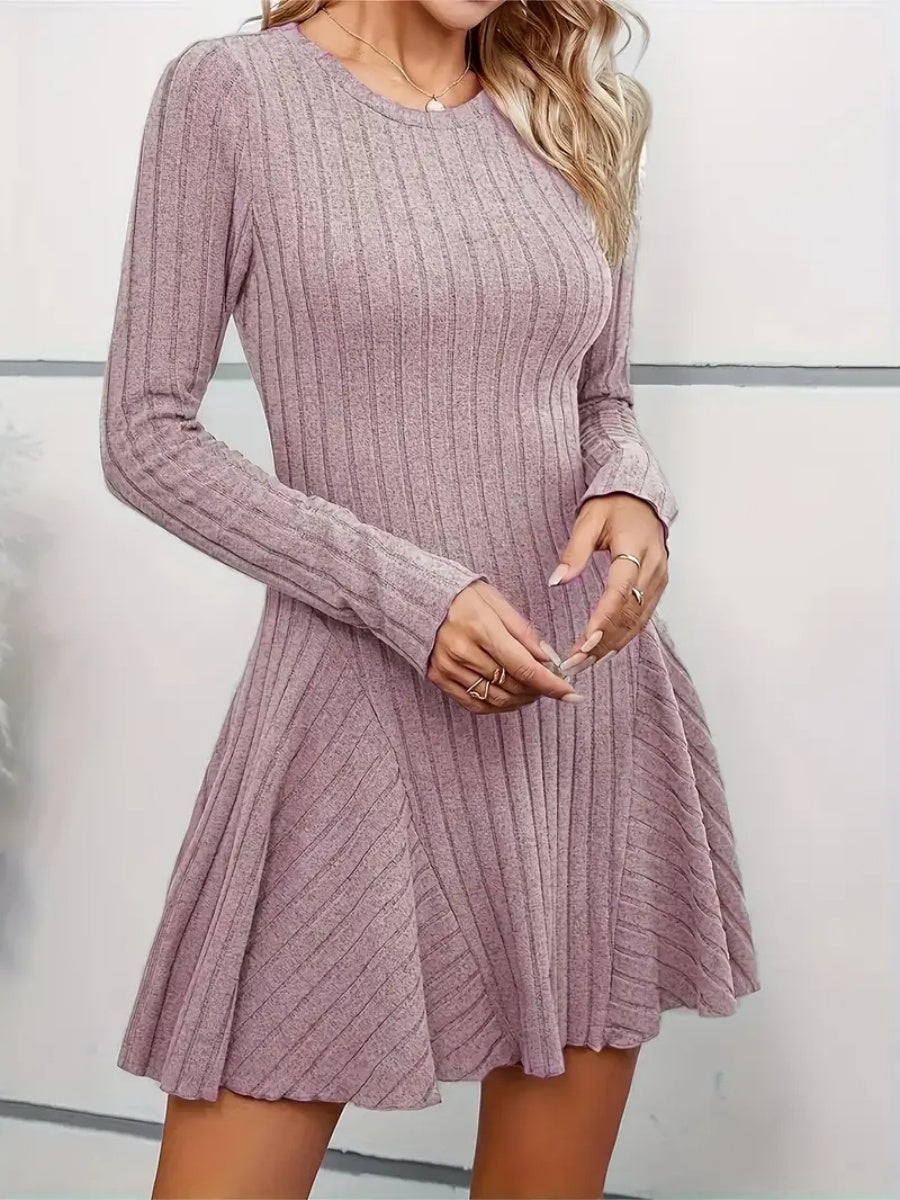 Pit Strip Knitting V-neck Long Sleeve Long Skirt Mini&Short Dresses