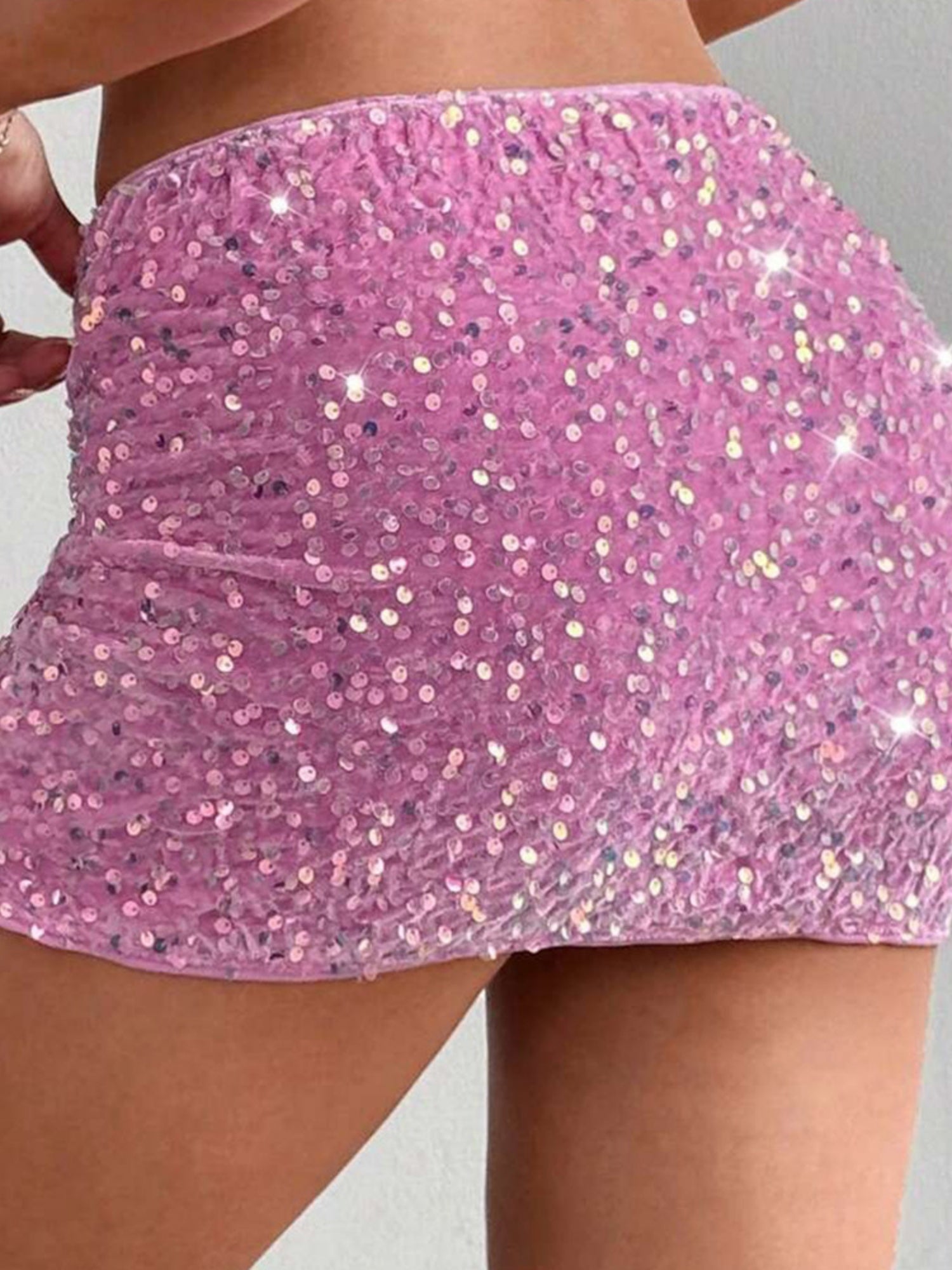 Sequined Velvet Hip Wrap Short Skirt