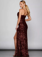 Sequins Slit Sexy Camisoles Formal Dress Maxi Dresses