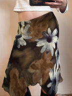 Floral Print Mesh Splicing Irregular Hem Short Skirt