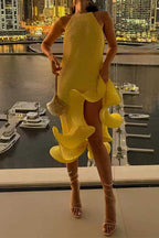 Sleeveless Irregular Ruffle Hem Midi Dress