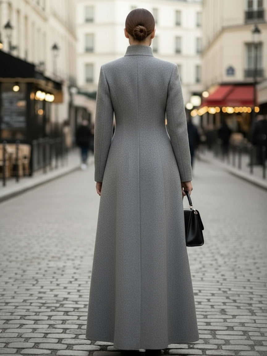Maxi Wool Blend A-Line Coat with Stand Collar For Women 2026