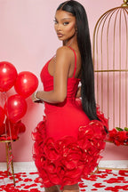 Spaghetti Strap Ruffled Asymmetric Hem Bodycon Mini Dress