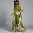 Printed mid-length top and wide-leg pants two-piece set