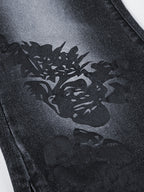 Vintage Plant Print Low Rise Flare Jeans