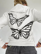 Butterfly Print Zip Up Oversized Hoodie