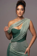 One Shoulder Draped Corset Bustier Ruched Column Maxi Gown