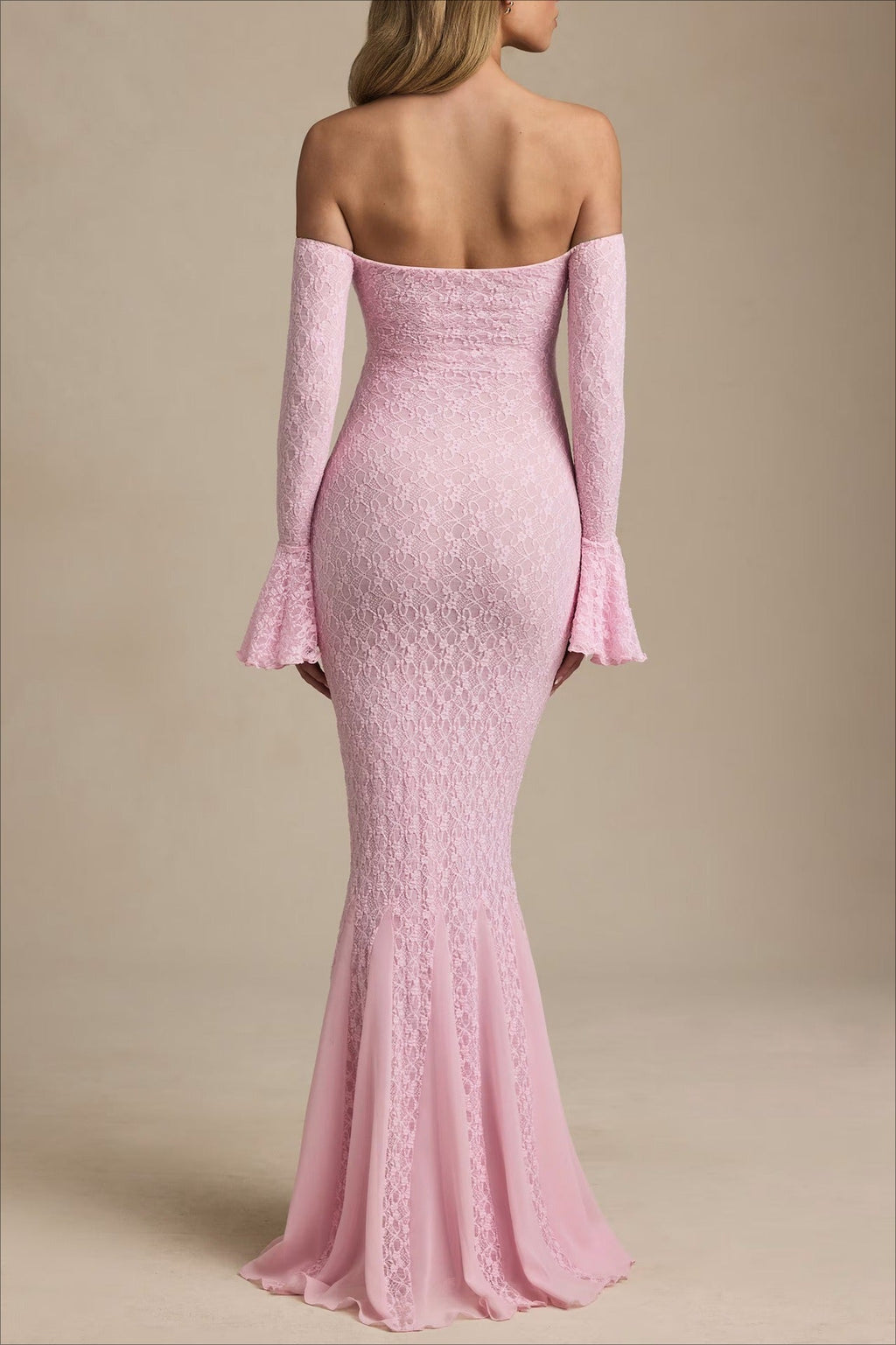 Sequin Off Shoulder Sweetheart Long Bell Sleeve Mermaid Formal Gown