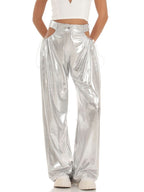 Metallic Cutout Drawstring Wide Leg Pants